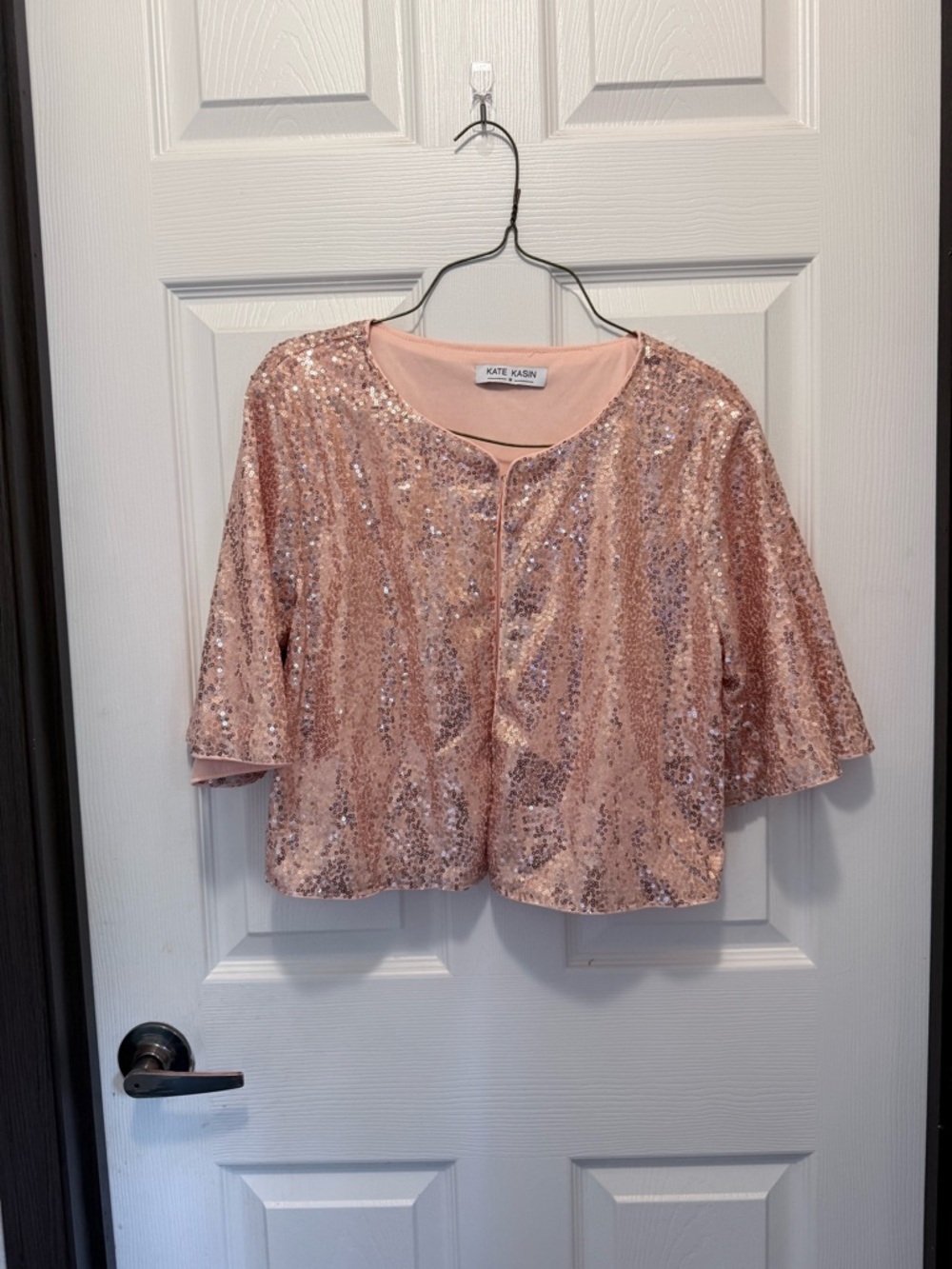 Kate Kasin Rose Gold Sequin Cropped Jacket